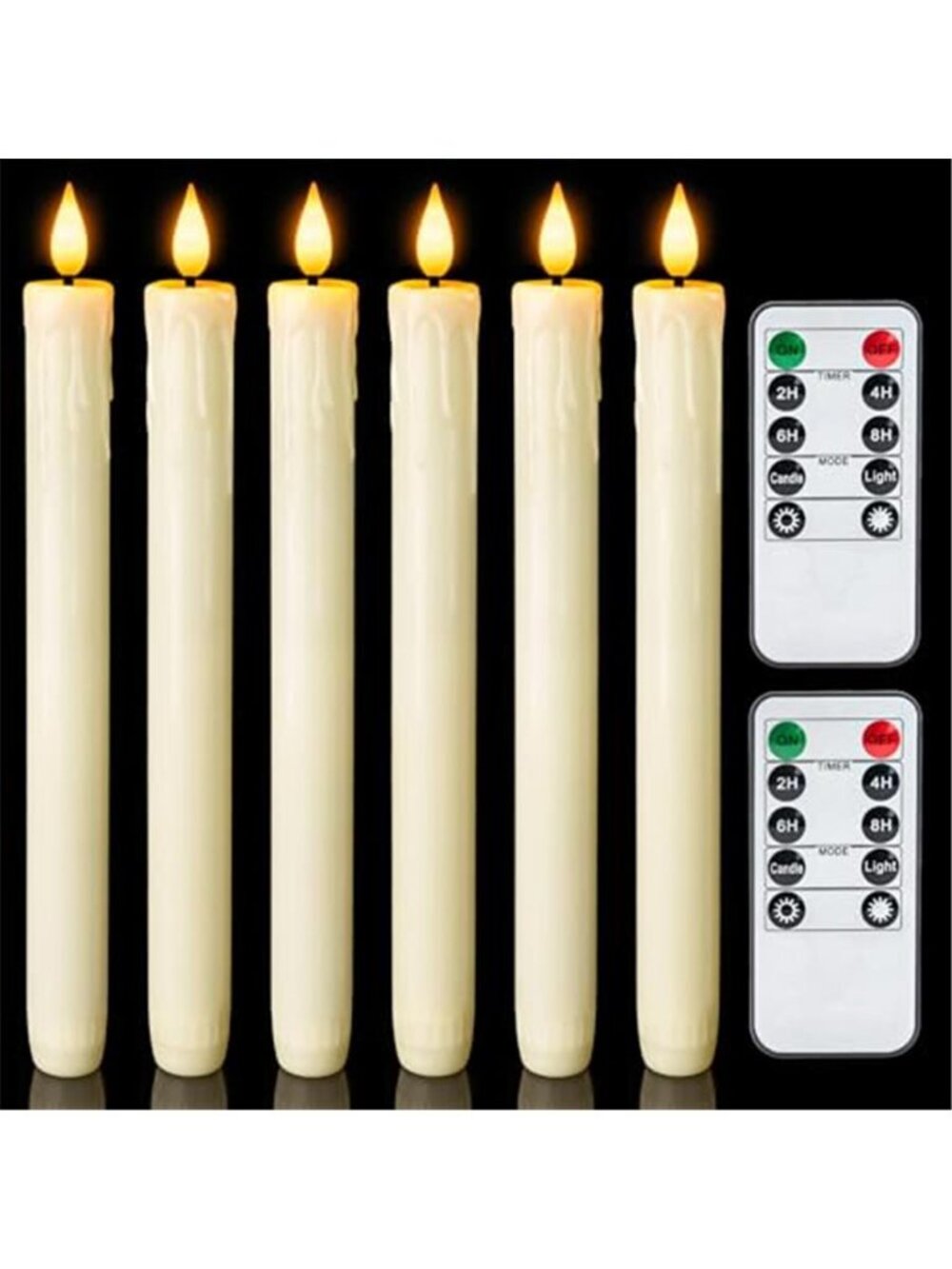 Real Wax LED Flameless Taper Candles with Remote Timer, 9.6 Inches Ivory